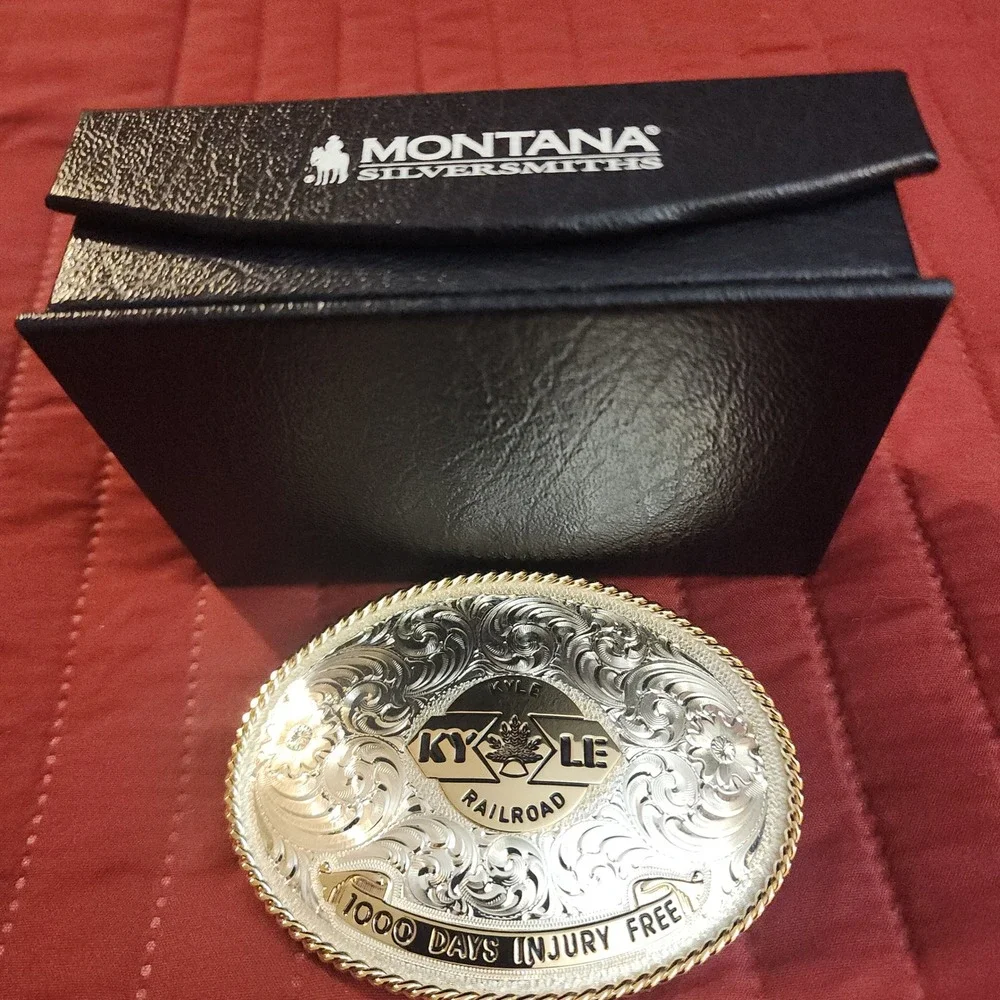 Rare Montana Silversmiths Kyle‎ Railroad 1000 Days Injury Free Belt Buckle